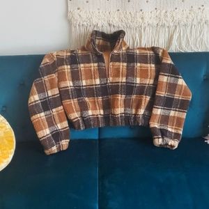 Zaful Cropped Sherpa Jacket Brown/Tan